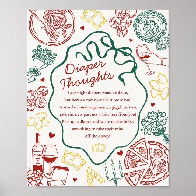 Italian Pasta Baby Shower Diaper Thoughts Game Poster (Vorne)