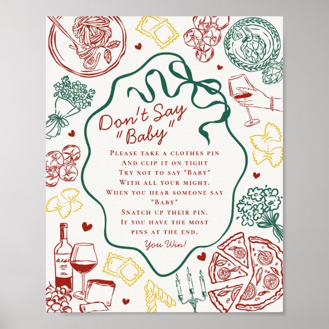 Italian Pasta Baby Shower Dont Say Baby Game Poster (Vorne)