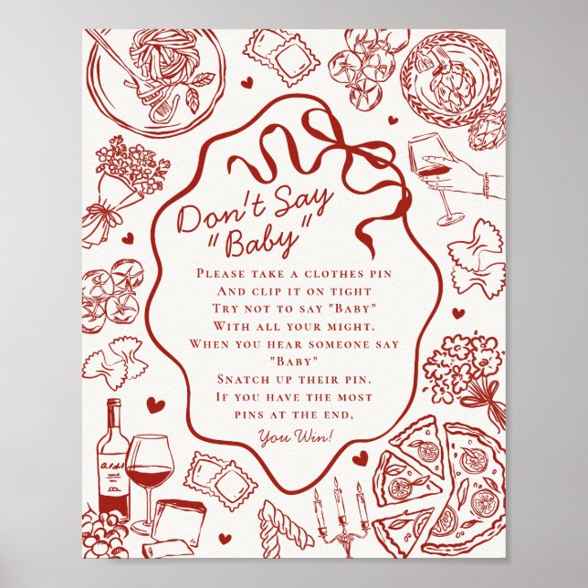 Italian Pasta Baby Shower Dont Say Baby Game Poster (Vorne)