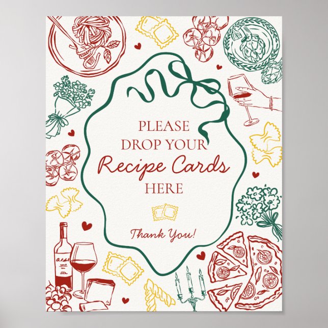 Italian Pasta Bridal Shower Share A Recipe Sign Poster (Vorne)