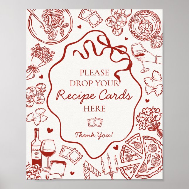 Italian Pasta Bridal Shower Share A Recipe Sign Poster (Vorne)