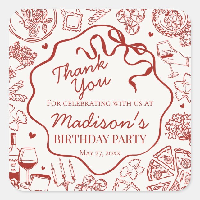 Italian Pasta Holy Cannoli Birthday Party Favor Quadratischer Aufkleber (Vorderseite)