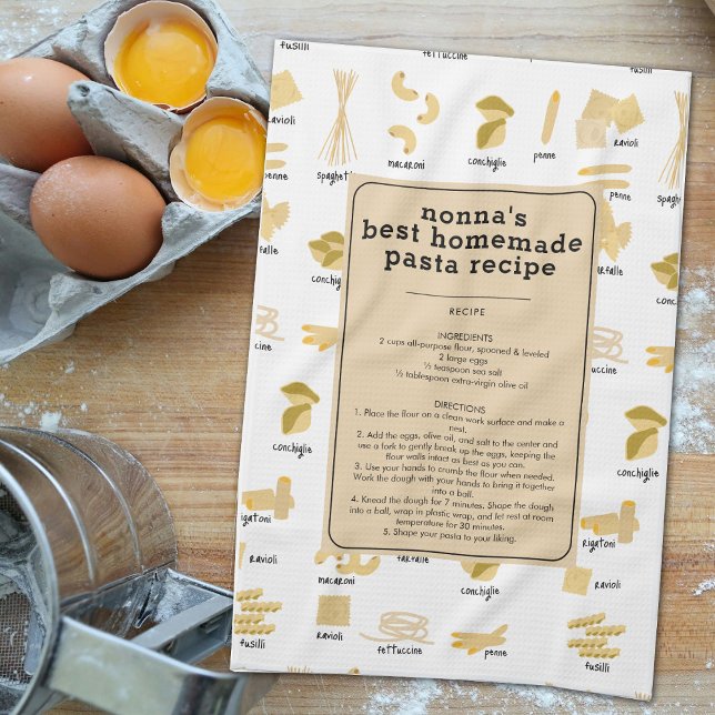 Italian Pasta Shapes & Names Recipe Nonna Keepsake Geschirrtuch (Italian Pasta Shapes & Names Recipe Nonna Keepsake Kitchen Towel)