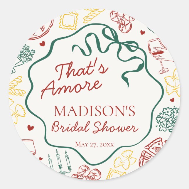 Italian Pasta Thats Amore Bridal Shower Seal Runder Aufkleber (Vorderseite)