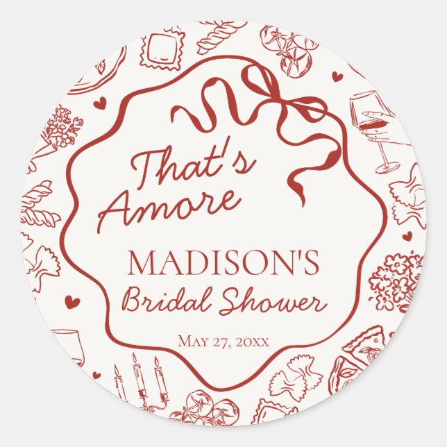 Italian Pasta Thats Amore Bridal Shower Seal Runder Aufkleber (Vorderseite)