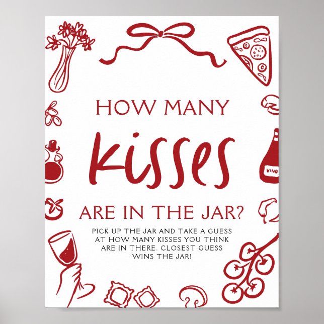 Italian Pizza Guess How Many Kisses Bridal Shower  Poster (Vorne)