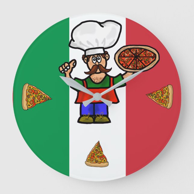 Italian Pizza Man Wall Clock Große Wanduhr (Vorderseite)