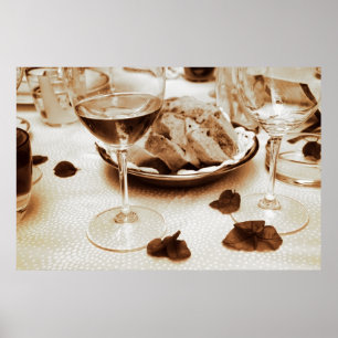 Italian Restaurant: Bread, Wine, Bougainvillea Poster