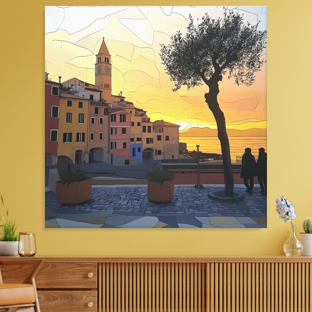 Italian Riviera Sunset Art - Canvas Print Leinwanddruck (Insitu (Wohnzimmer))