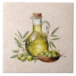 Italian Rustic Tuscany Olive Oil Bottle Watercolor Fliese
