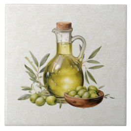 Italian Rustic Tuscany Olive Oil Bottle Watercolor Fliese