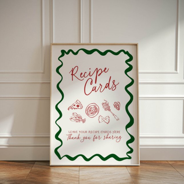 Italian Thats Amore Bridal Shower Recipe Cards Sockelschild (Italian pizza and pasta themed recipe cards sign)