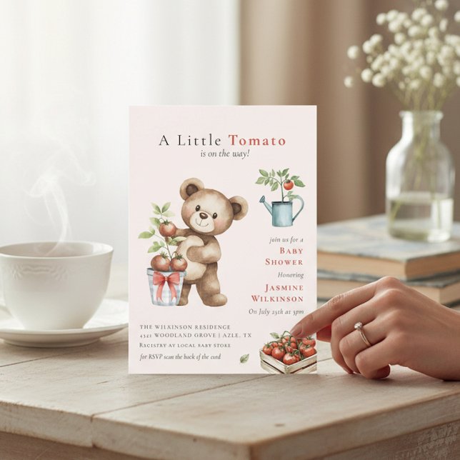 Italian Theme Teddy Bear Tomato Baby Shower QR Einladung (Von Creator hochgeladen)