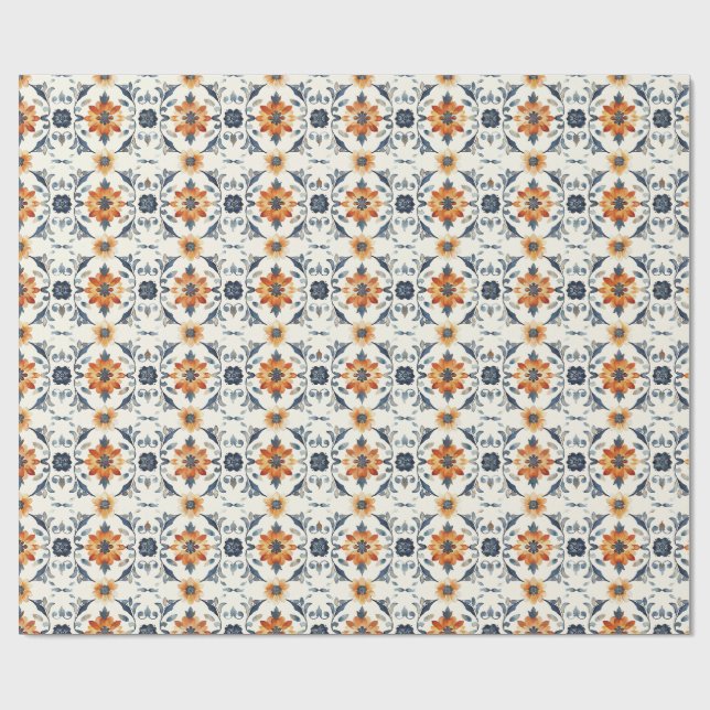 Italian Tile Gift Wrap, Terracotta Blue Pattern Geschenkpapier (Flach)