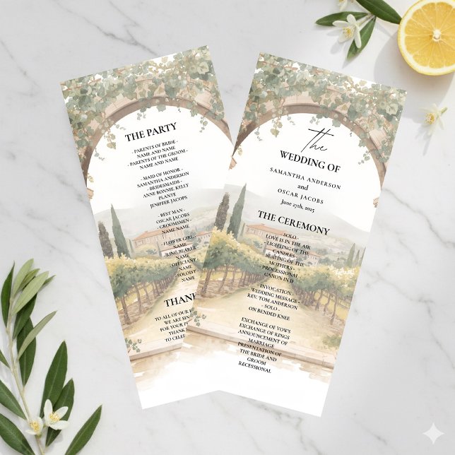 Italian Vineyard Wedding Program | Tuscan Arch  Menükarte (Von Creator hochgeladen)