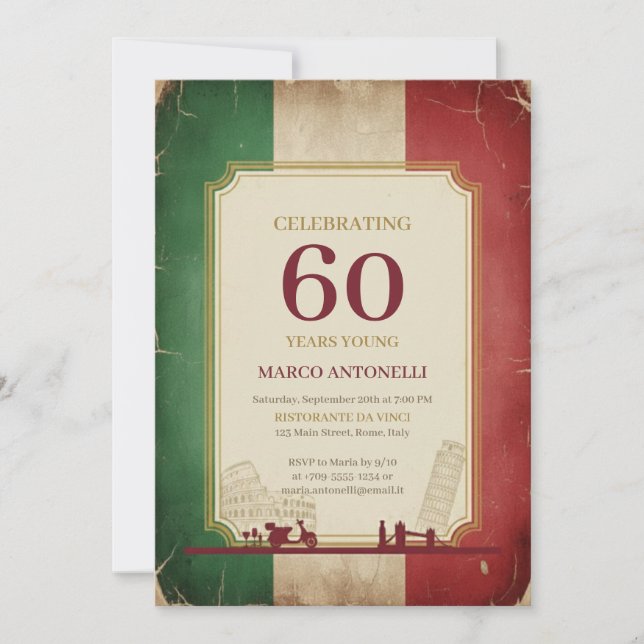 Italian Vintage 60th Birthday Invitation Einladung (Vorderseite)