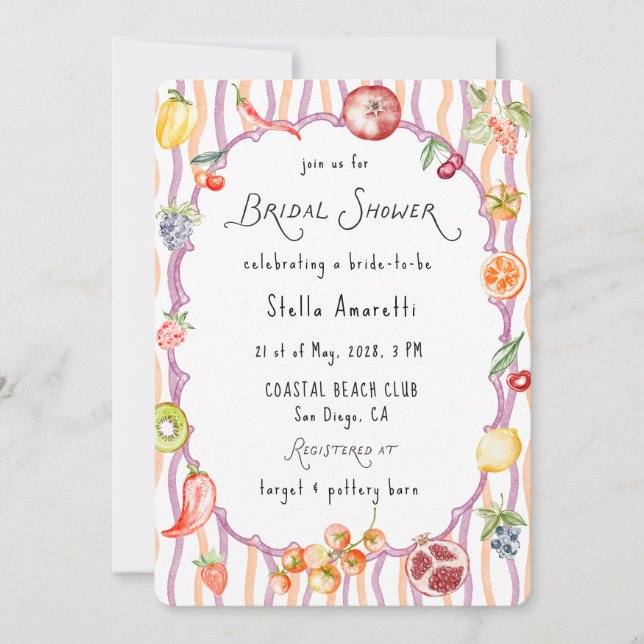Italian Watercolor Rustic Bridal Shower Invitation Einladung (Vorderseite)