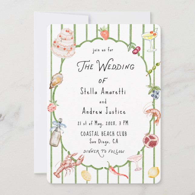 Italian Watercolor Rustic Wedding Invitation Einladung (Vorderseite)