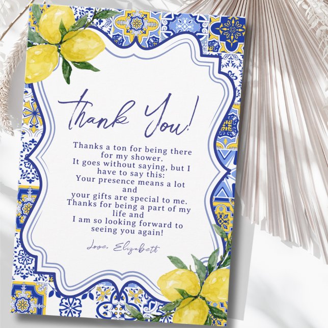 Italian watercolor tiles with lemon Bridal Shower Dankeskarte (Von Creator hochgeladen)