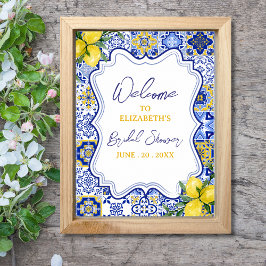 Italian watercolor tiles with lemon Bridal Shower Poster