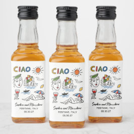 Italian Wedding Whimsical Hand Drawn Amalfi Coast  Alkoholflaschenetikett