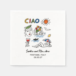 Italian Wedding Whimsical Hand Drawn Amalfi Coast  Serviette