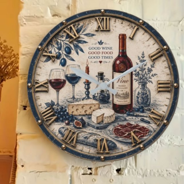 Italian Wine & Cheese Kitchen Decor Große Wanduhr (Von Creator hochgeladen)