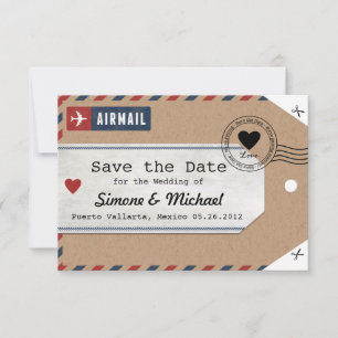 Italien Airmail Gepäckanhänger Save the Date mit K