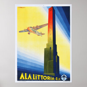 ITALIEN ALA LITTORIA Airlines Vintage Flugzeug Pla Poster