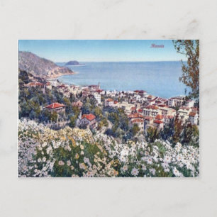 Italien, Alassio, Blumen und ein Meerblick Postkarte