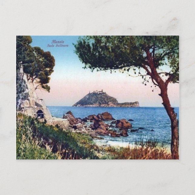 Italien, Alassio, Strand und Offshore-Insel Postkarte (Vorderseite)