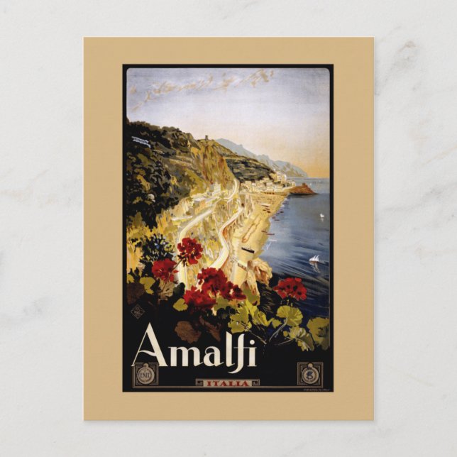 Italien Amalfi Coast Vintage Travel Poster Postkarte (Vorderseite)