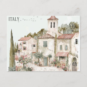 Italien Aquarell Toskana Dorf Reise Vintage Postkarte