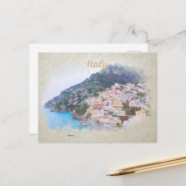 Italien: Aquarellfarben Postcard Postkarte (Vorderseite/Rückseite Beispiel)