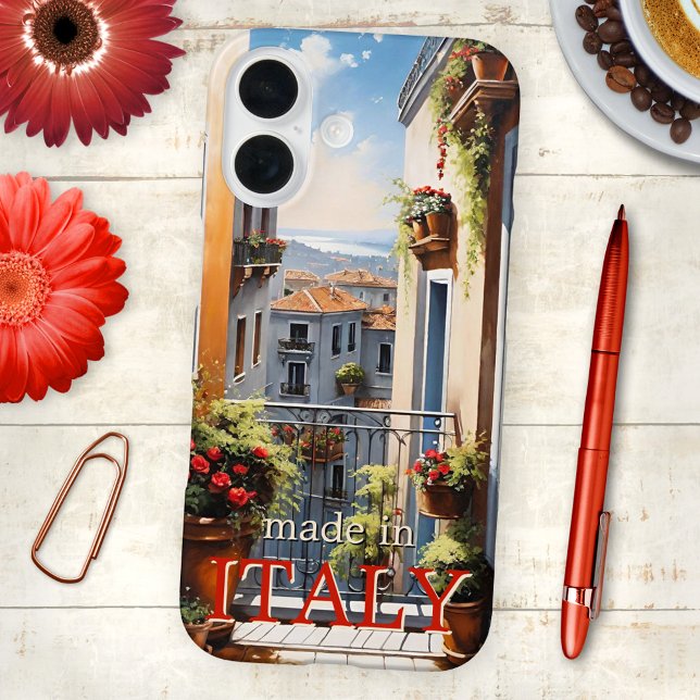 Italien Aussicht von einem italienischen Balkon Case-Mate iPhone Hülle (Love Italy fun phone case featuring a watercolor painting of a view from an Italian balcony)