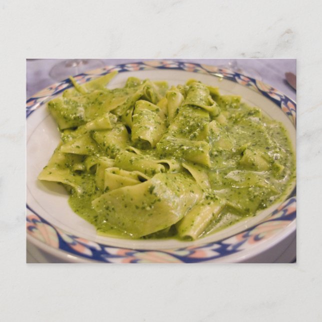 Italien, Camogli. Teigwaren mit Pesto Postkarte (Vorderseite)