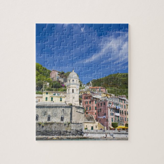 Italien, Cinque Terre, Vernazza, Hafen und Kirche Puzzle (Vertikal)
