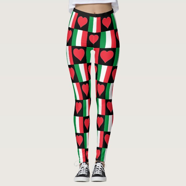 Italien Flaggen Herzmuster Niedliche Patriotik Ita Leggings (Vorderseite)