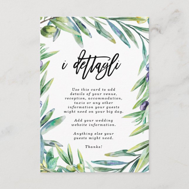 Italien Florenz - Einzelheiten zur Hochzeit Begleitkarte (Vorderseite)