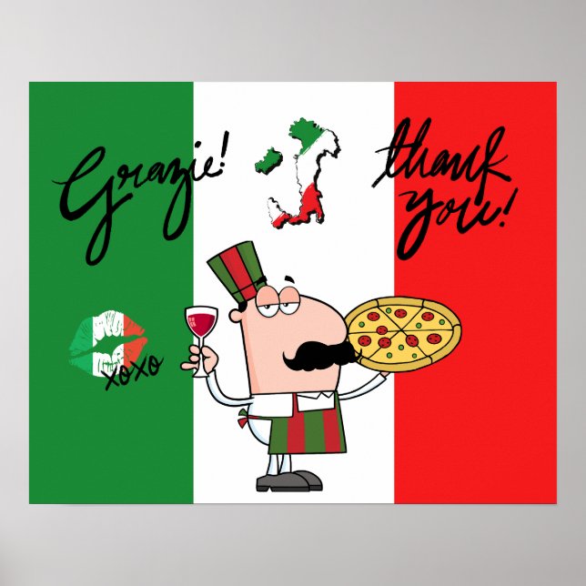 Italien Grazie Pizza Koch Wine Kiss XOXO Art Poste Poster (Vorne)