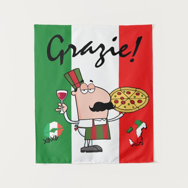 Italien Grazie Pizza Koch Wine Kiss XOXO Tapestry Wandteppich (Vorderseite)