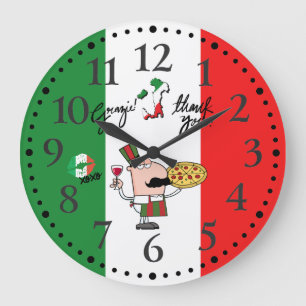 Italien Grazie Pizza Wine Kiss Deco Clock Große Wanduhr
