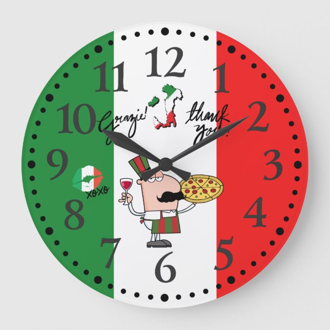 Italien Grazie Pizza Wine Kiss Deco Clock Große Wanduhr (Vorderseite)