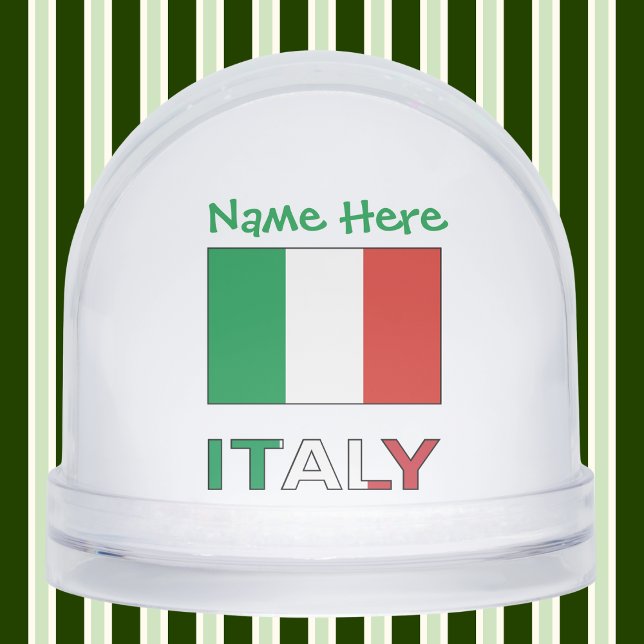 Italien - Grüne Flagge Personalisiert Schneekugeln (Personalized snow globe with Italian flag, word ITALY below in colors of flag, and name in green.)