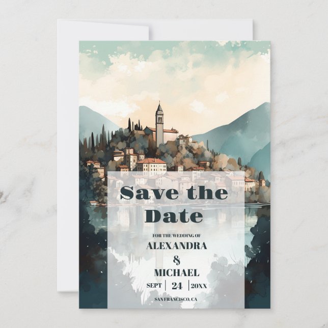 Italien Hochzeit in Urlaubsort Como Save The Date (Vorderseite)