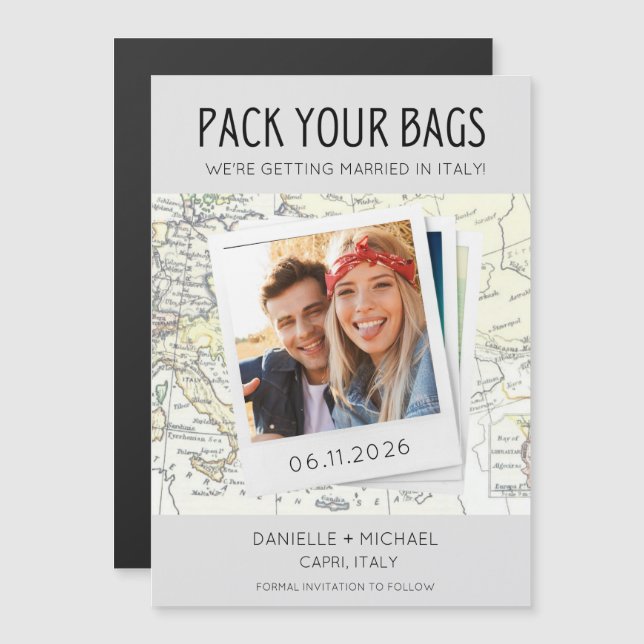 Italien Hochzeit in Urlaubsort Foto Save the Date Magneteinladung (Vorne/Hinten)