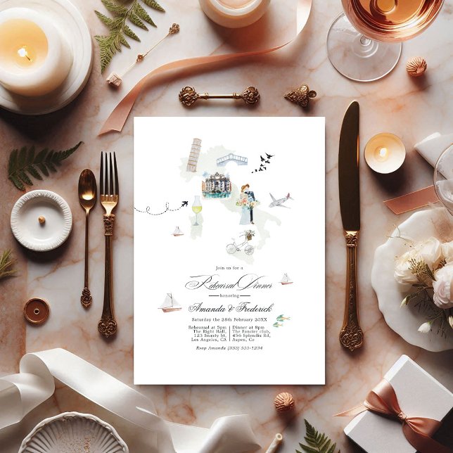 Italien Hochzeit in Urlaubsort Probe Abendessen Einladung (Italy Destination Wedding Rehearsal Dinner Invitation)
