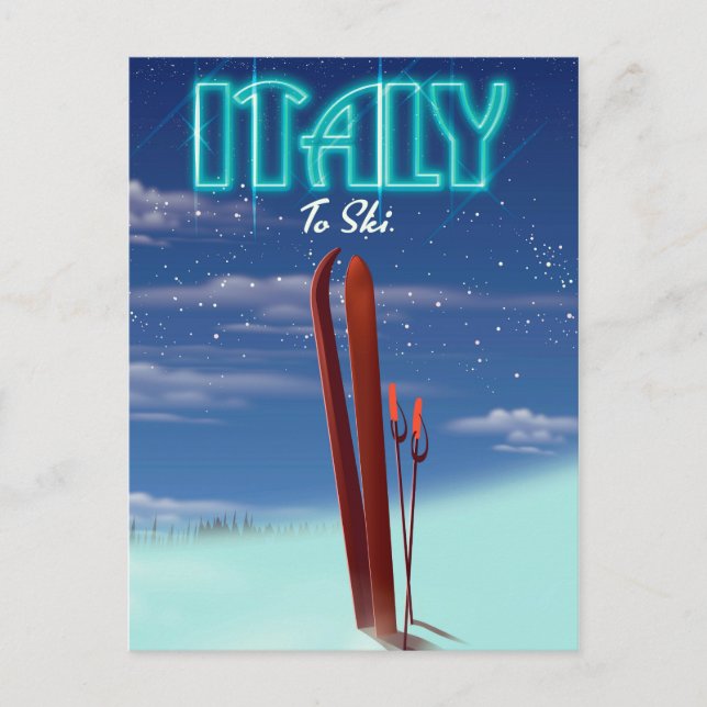 Italien "Ice" Ski-Reiseplakat. Postkarte (Vorderseite)