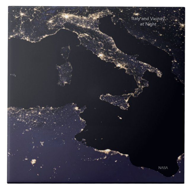 Italien in der Nacht, NASA-Image Fliese (Vorderseite)
