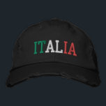ITALIEN Italien Farbenfarben Grün Weißrot Vintager Bestickte Baseballkappe<br><div class="desc">ITALIA bestickt mit italienischen Flag Farben Grün Weiß und Rot auf Schwarz Vintage Stil bedrückte Baumwollhut bestickt. Schenken Sie jedem,  der das schöne Land Italiens liebt,  ein wunderbares Geschenk!</div>